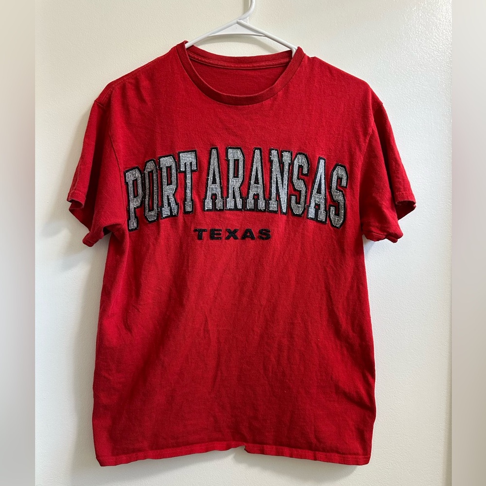 Red and grey Port Aransas Texas shirt.